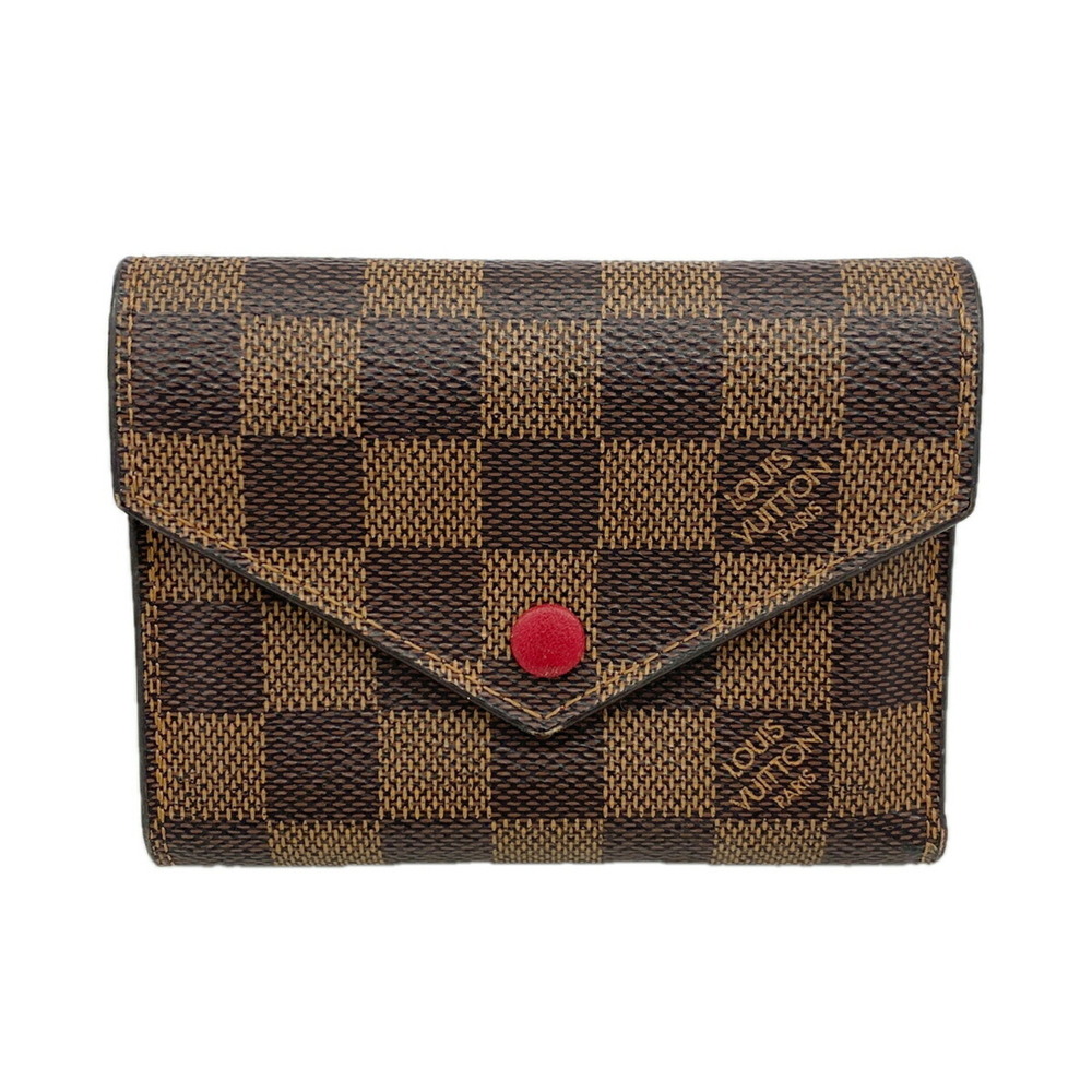 Louis Vuitton Tri-fold Wallet Damier Portefeuille Victorine N41659 Ebene Women's